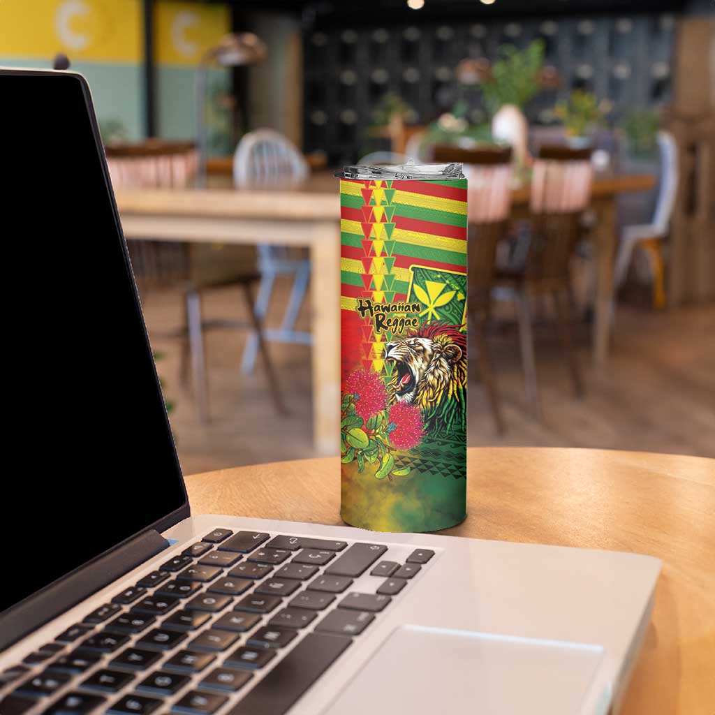 Hawaiian Reggae Skinny Tumbler Kakau Art Motifs with Ohia Lehua and Rastafari Lion - Polynesian Pride