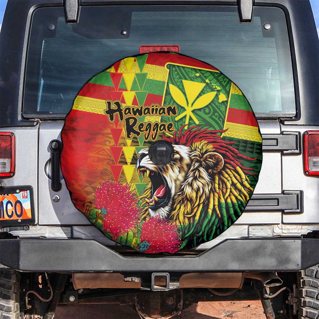 Hawaiian Reggae Spare Tire Cover Kakau Art Motifs with Ohia Lehua and Rastafari Lion - Polynesian Pride
