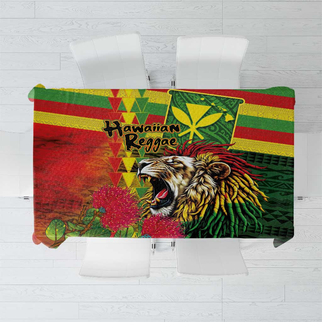 Hawaiian Reggae Tablecloth Kakau Art Motifs with Ohia Lehua and Rastafari Lion - Polynesian Pride