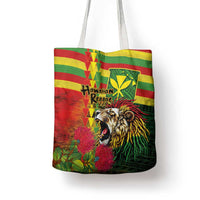 Hawaiian Reggae Tote Bag Kakau Art Motifs with Ohia Lehua and Rastafari Lion - Polynesian Pride