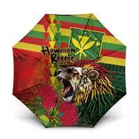 Hawaiian Reggae Umbrella Kakau Art Motifs with Ohia Lehua and Rastafari Lion - Polynesian Pride