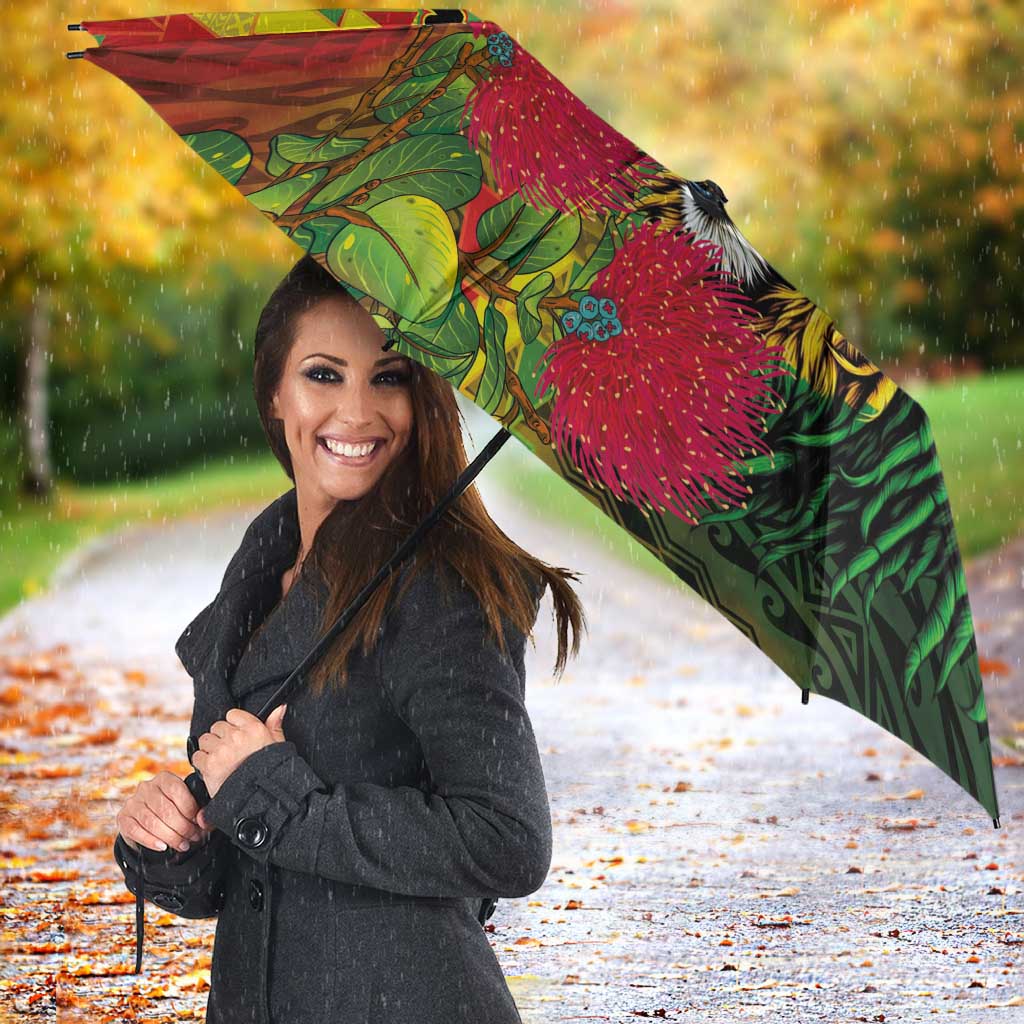 Hawaiian Reggae Umbrella Kakau Art Motifs with Ohia Lehua and Rastafari Lion - Polynesian Pride