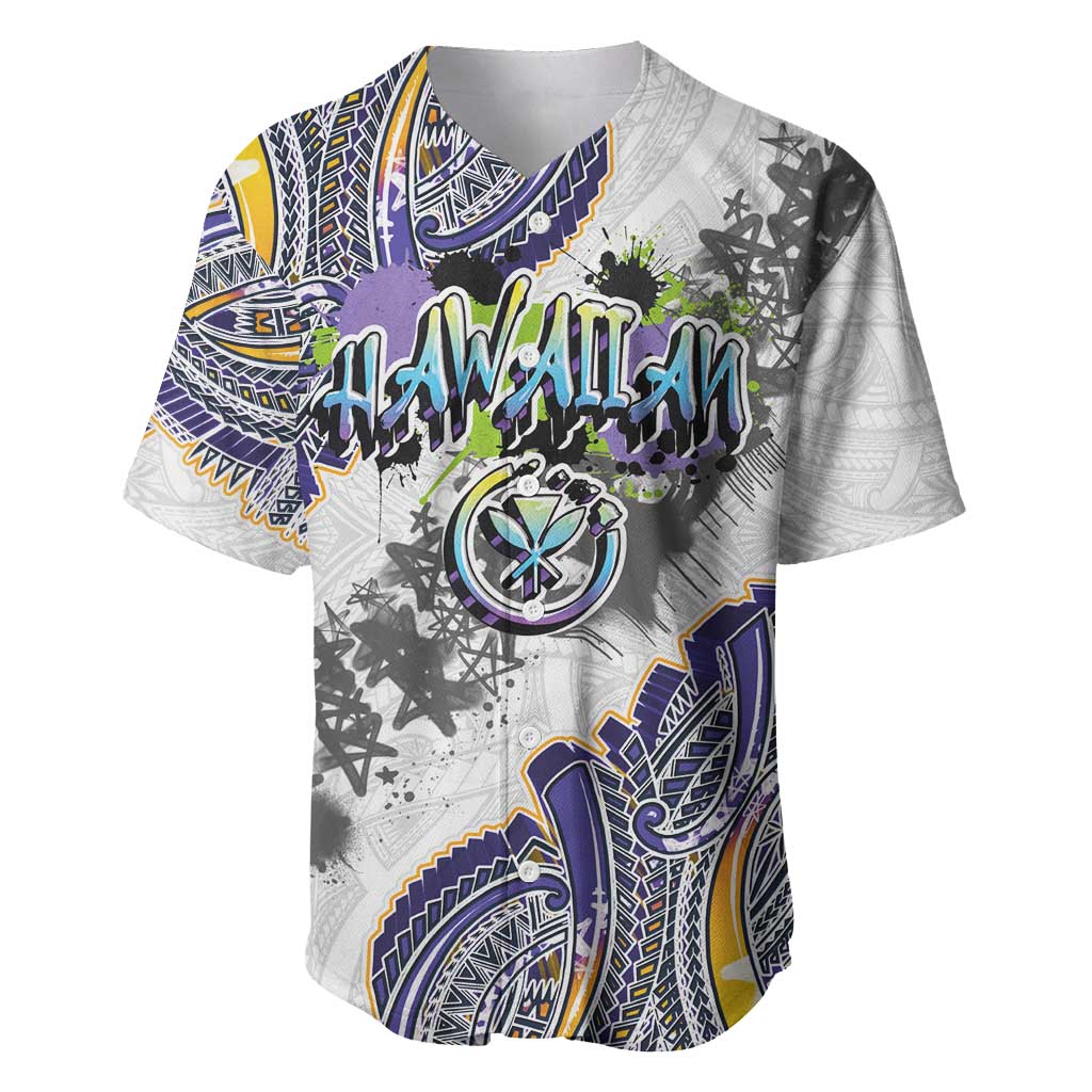 Traditional Art Hawaiian Kakau Tattoos Baseball Jersey Graffiti Style LT03 White - Polynesian Pride