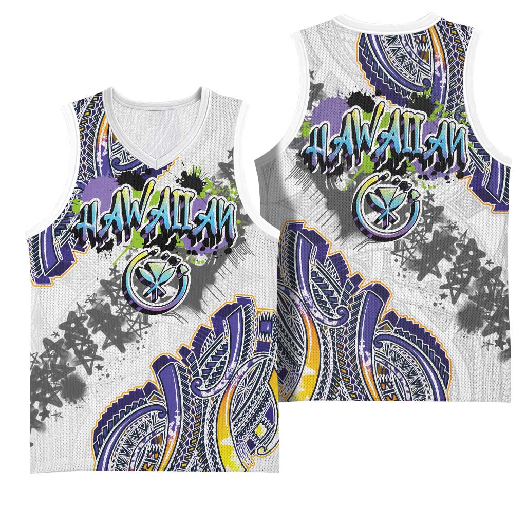 Traditional Art Hawaiian Kakau Tattoos Basketball Jersey Graffiti Style - Polynesian Pride