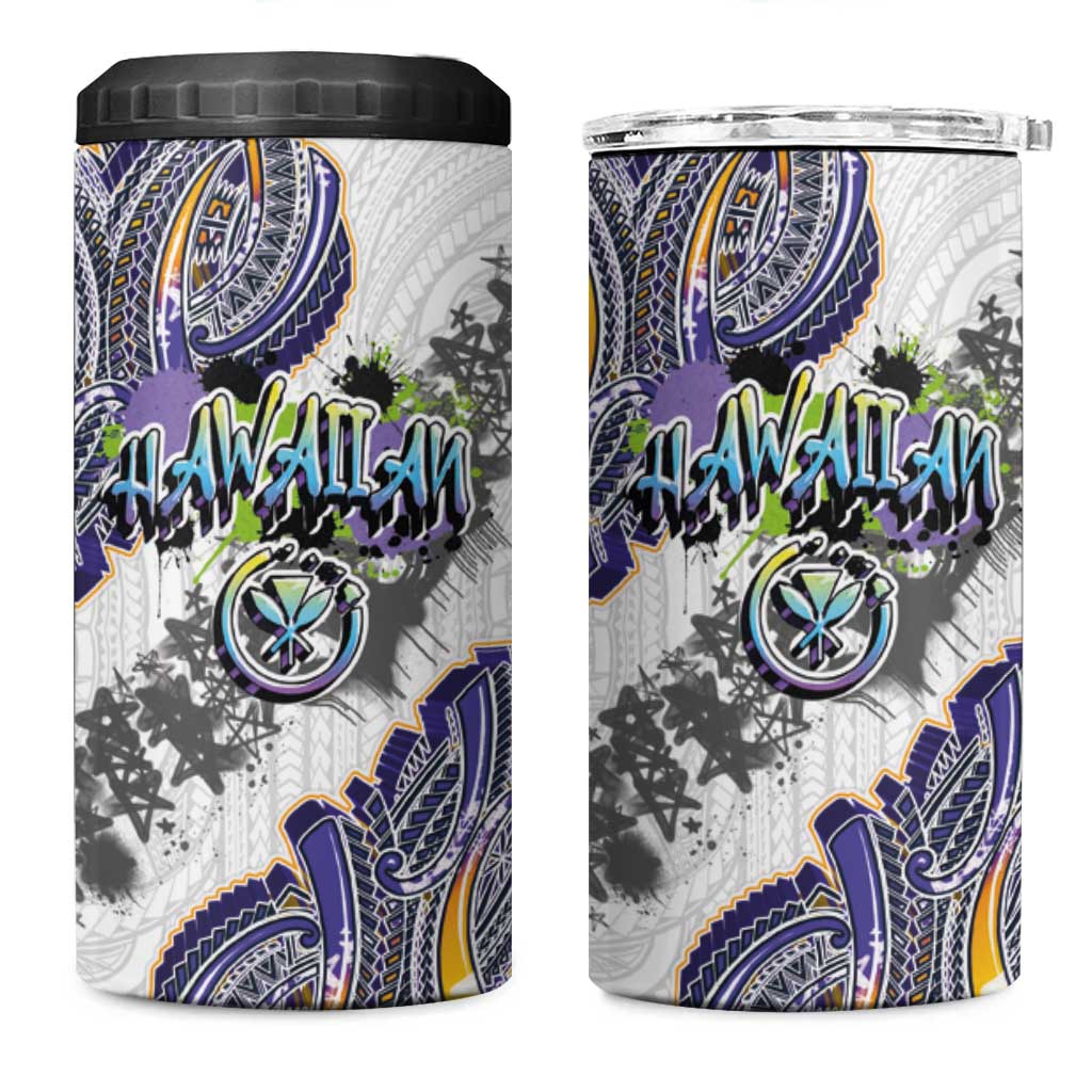 Traditional Art Hawaiian Kakau Tattoos 4 in 1 Can Cooler Tumbler Graffiti Style - Polynesian Pride