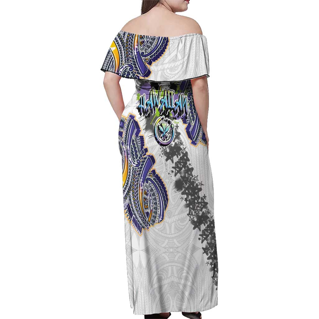 Traditional Art Hawaiian Kakau Tattoos Family Matching Off Shoulder Maxi Dress and Hawaiian Shirt Graffiti Style - Polynesian Pride