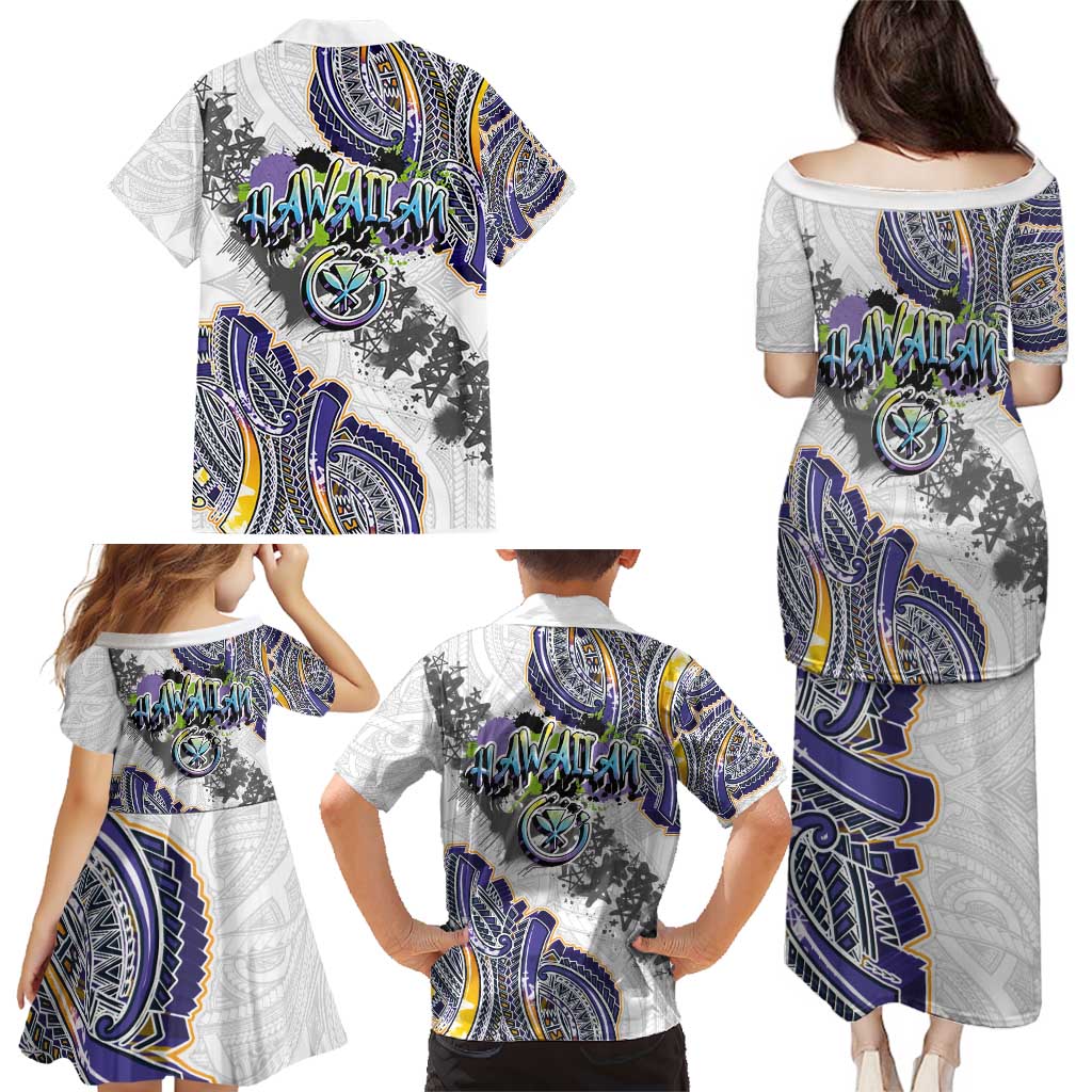 Traditional Art Hawaiian Kakau Tattoos Family Matching Puletasi and Hawaiian Shirt Graffiti Style - Polynesian Pride