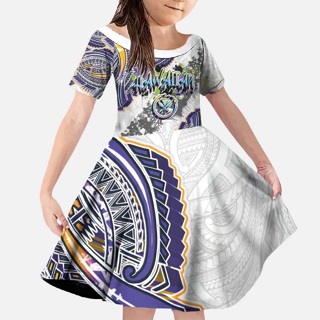 Traditional Art Hawaiian Kakau Tattoos Family Matching Short Sleeve Bodycon Dress and Hawaiian Shirt Graffiti Style - Polynesian Pride