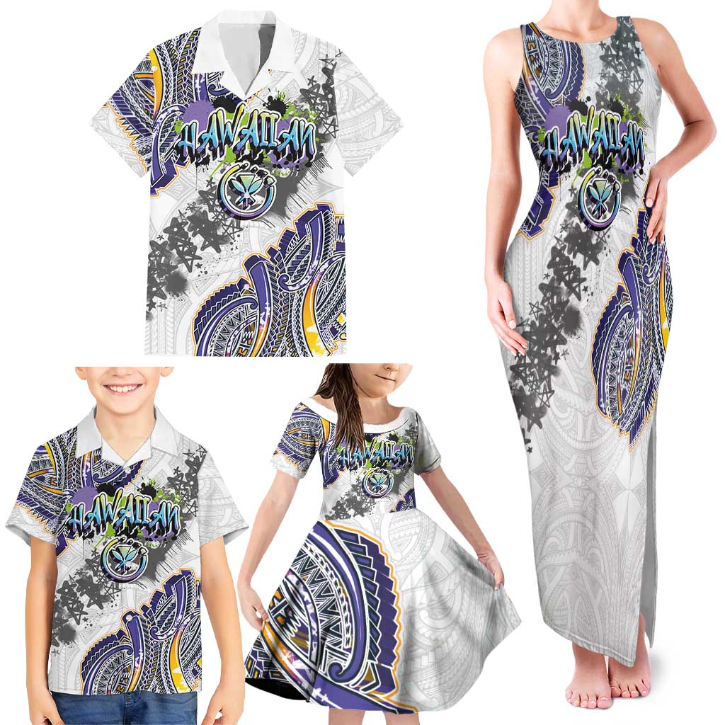 Traditional Art Hawaiian Kakau Tattoos Family Matching Tank Maxi Dress and Hawaiian Shirt Graffiti Style LT03 - Polynesian Pride
