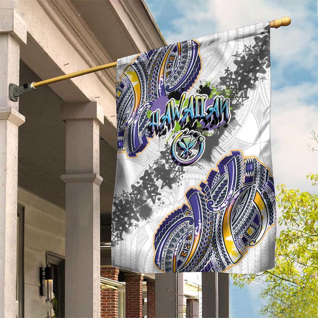 Traditional Art Hawaiian Kakau Tattoos Garden Flag Graffiti Style LT03 House Flag White - Polynesian Pride