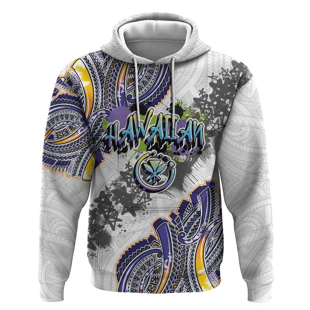 Traditional Art Hawaiian Kakau Tattoos Hoodie Graffiti Style LT03 Pullover Hoodie White - Polynesian Pride