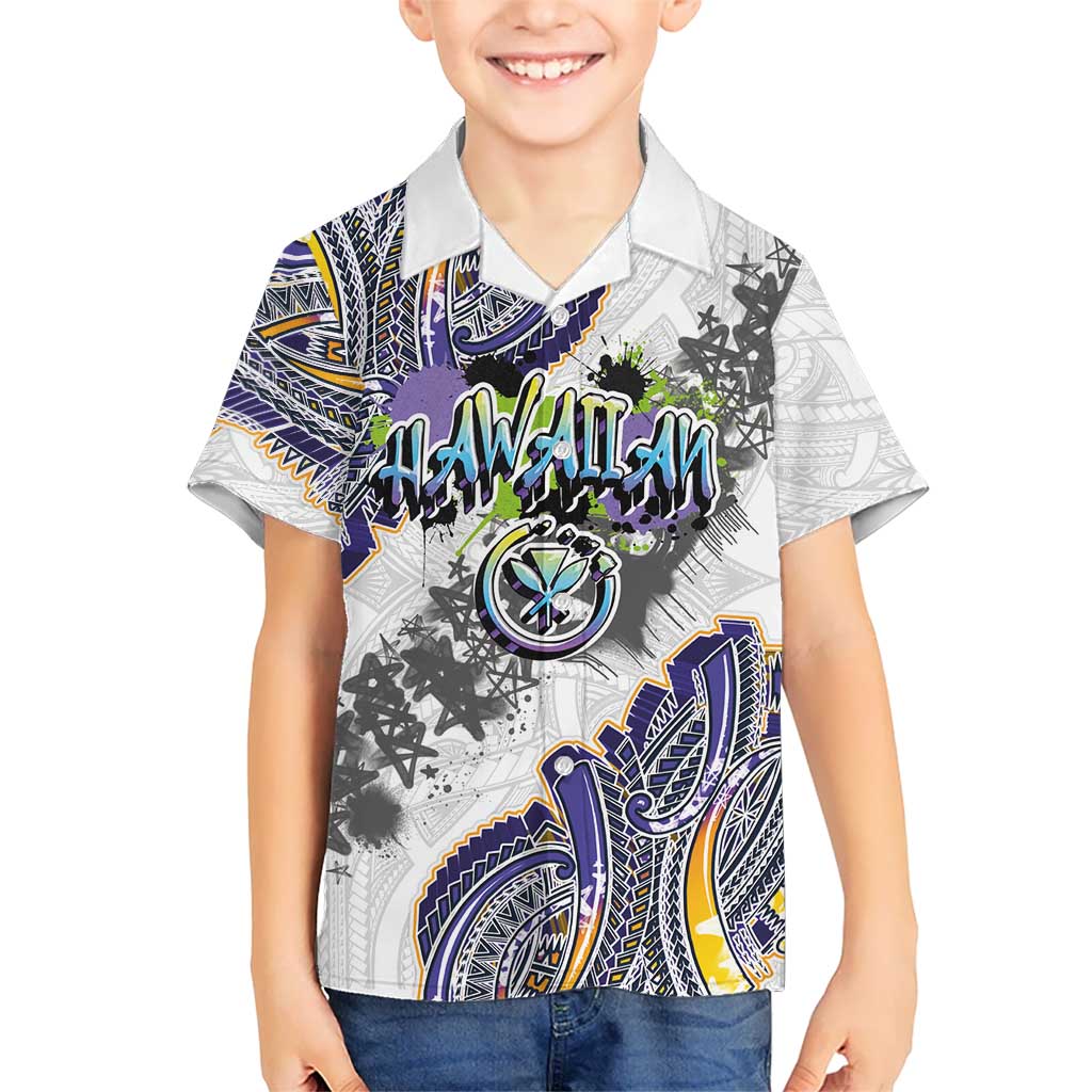 Traditional Art Hawaiian Kakau Tattoos Kid Hawaiian Shirt Graffiti Style LT03 Kid White - Polynesian Pride