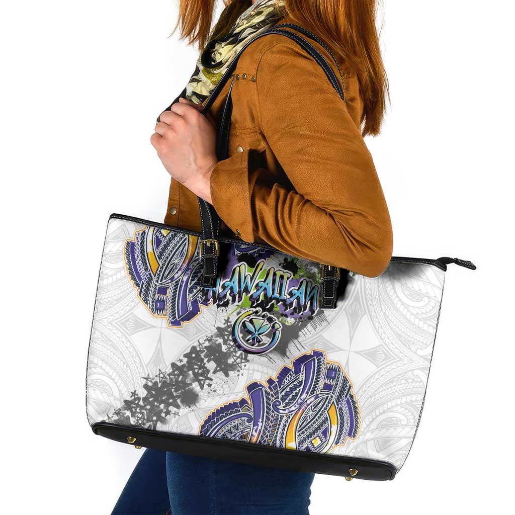 Traditional Art Hawaiian Kakau Tattoos Leather Tote Bag Graffiti Style - Polynesian Pride