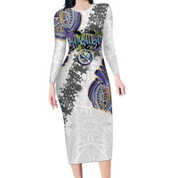 Traditional Art Hawaiian Kakau Tattoos Long Sleeve Bodycon Dress Graffiti Style LT03 Long Dress White - Polynesian Pride