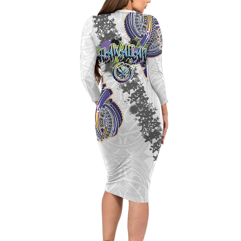 Traditional Art Hawaiian Kakau Tattoos Long Sleeve Bodycon Dress Graffiti Style LT03 - Polynesian Pride