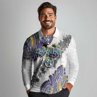 Traditional Art Hawaiian Kakau Tattoos Long Sleeve Polo Shirt Graffiti Style - Polynesian Pride
