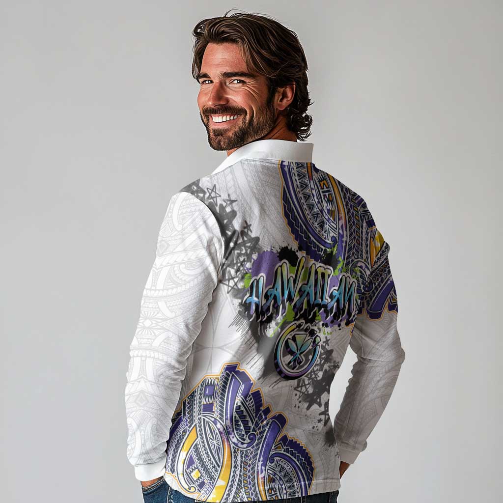 Traditional Art Hawaiian Kakau Tattoos Long Sleeve Polo Shirt Graffiti Style - Polynesian Pride