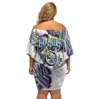Traditional Art Hawaiian Kakau Tattoos Off Shoulder Short Dress Graffiti Style - Polynesian Pride