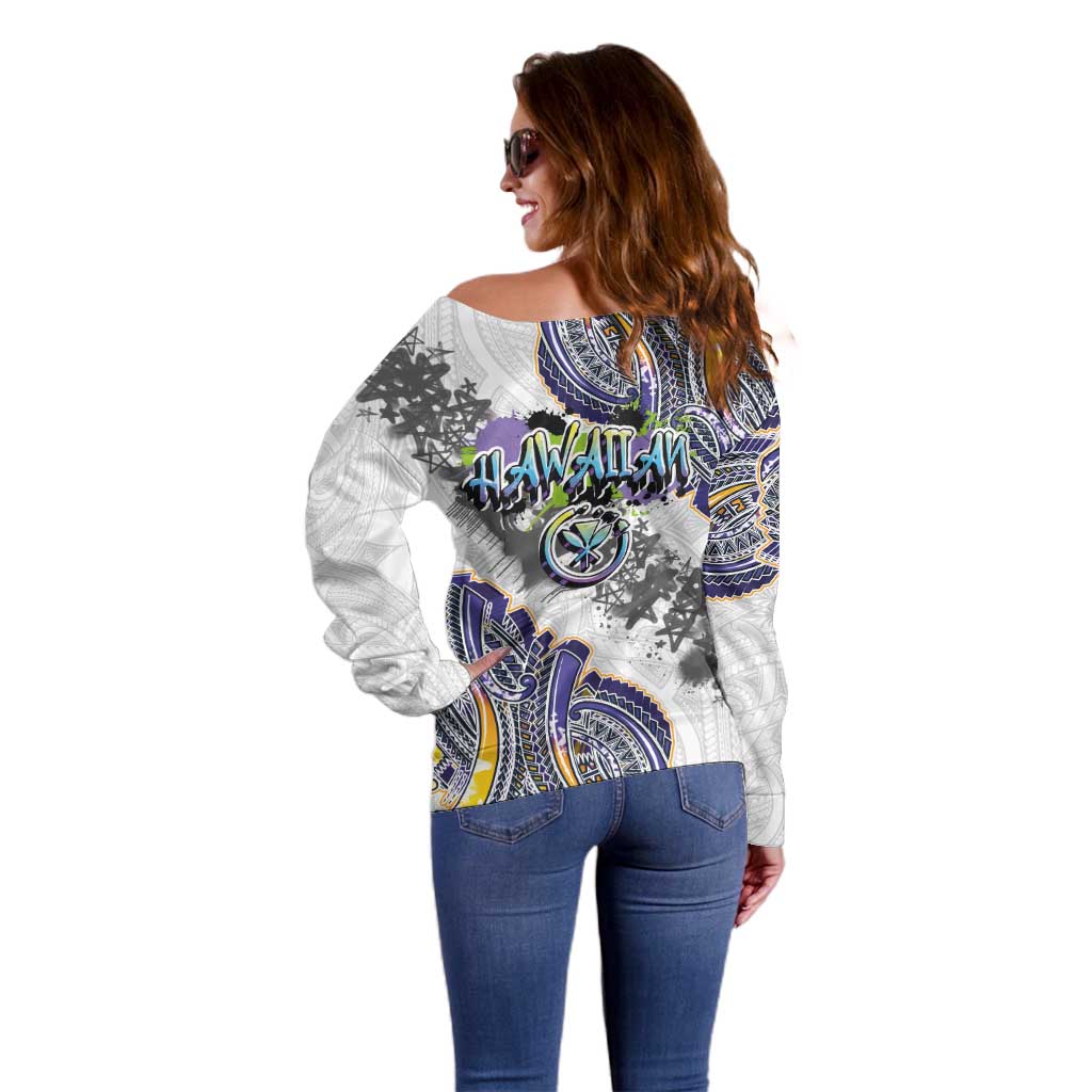 Traditional Art Hawaiian Kakau Tattoos Off Shoulder Sweater Graffiti Style - Polynesian Pride