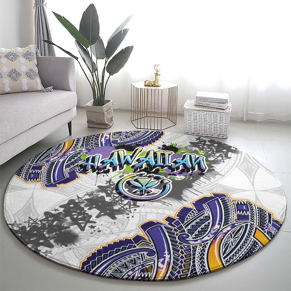 Traditional Art Hawaiian Kakau Tattoos Round Carpet Graffiti Style - Polynesian Pride