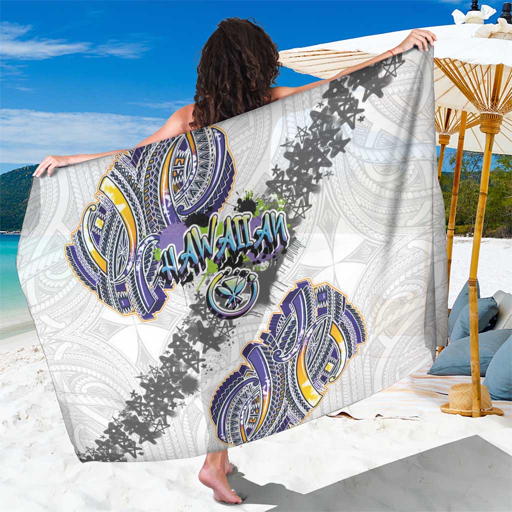 Traditional Art Hawaiian Kakau Tattoos Sarong Graffiti Style LT03 One Size 44 x 66 inches White - Polynesian Pride
