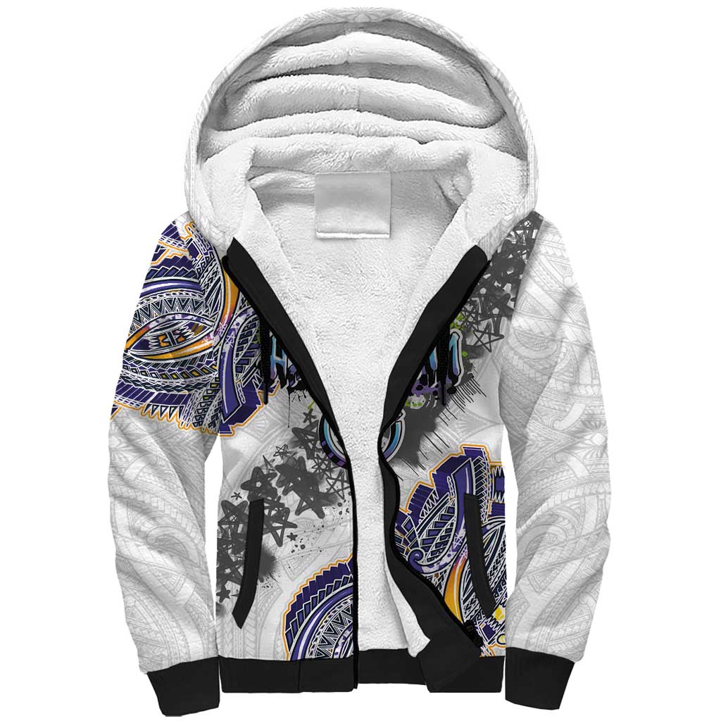 Traditional Art Hawaiian Kakau Tattoos Sherpa Hoodie Graffiti Style LT03 Unisex White - Polynesian Pride