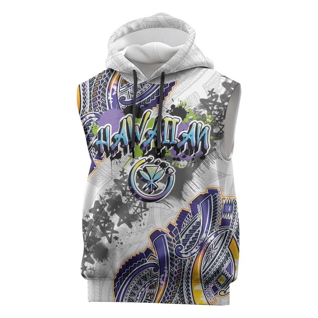 Traditional Art Hawaiian Kakau Tattoos Sleeveless Hoodie Graffiti Style - Polynesian Pride