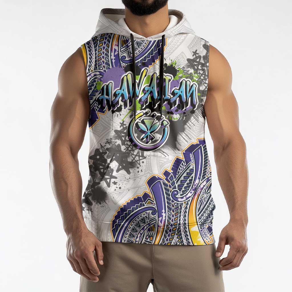 Traditional Art Hawaiian Kakau Tattoos Sleeveless Hoodie Graffiti Style - Polynesian Pride