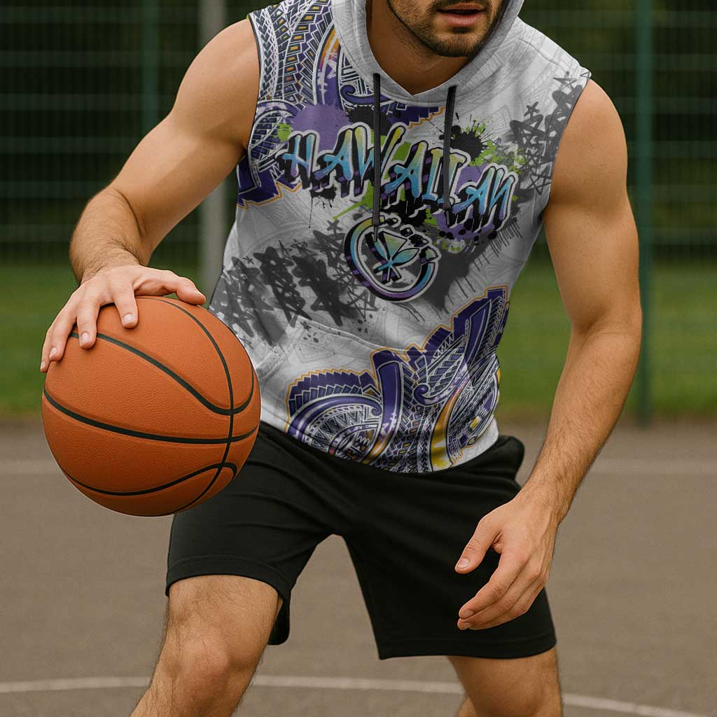 Traditional Art Hawaiian Kakau Tattoos Sleeveless Hoodie Graffiti Style - Polynesian Pride