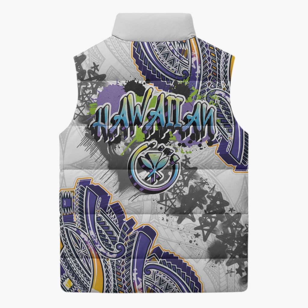Traditional Art Hawaiian Kakau Tattoos Sleeveless Puffer Jacket Graffiti Style - Polynesian Pride