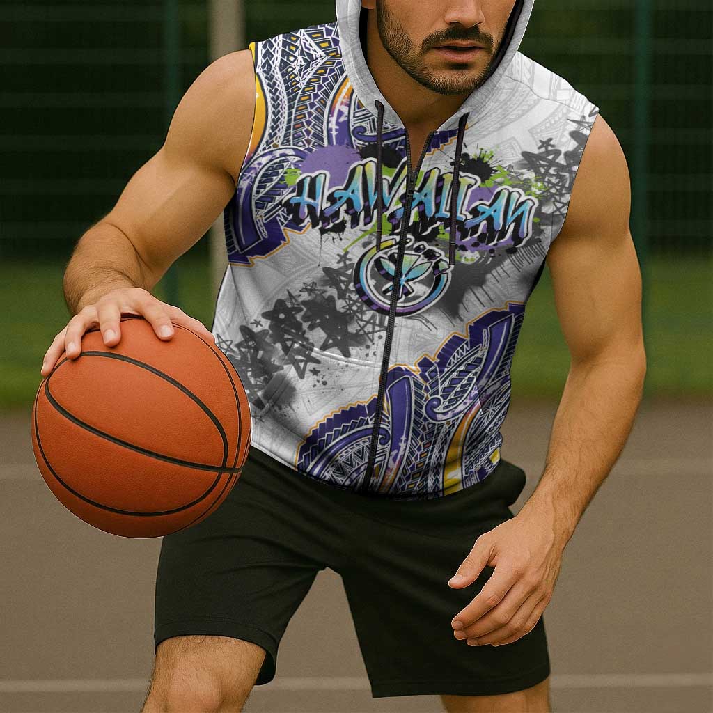 Traditional Art Hawaiian Kakau Tattoos Sleeveless Zip Hoodie Graffiti Style - Polynesian Pride