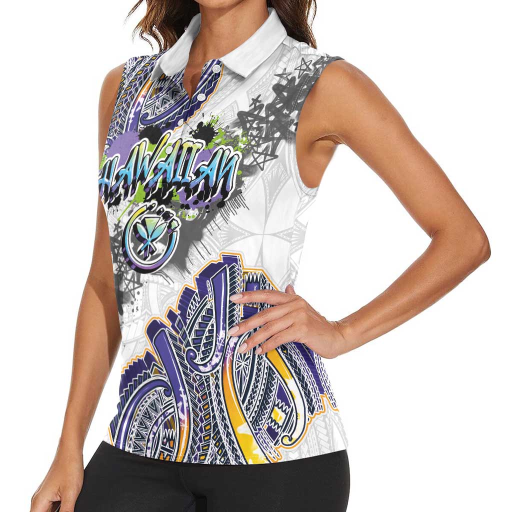 Traditional Art Hawaiian Kakau Tattoos Women Sleeveless Polo Shirt Graffiti Style - Polynesian Pride