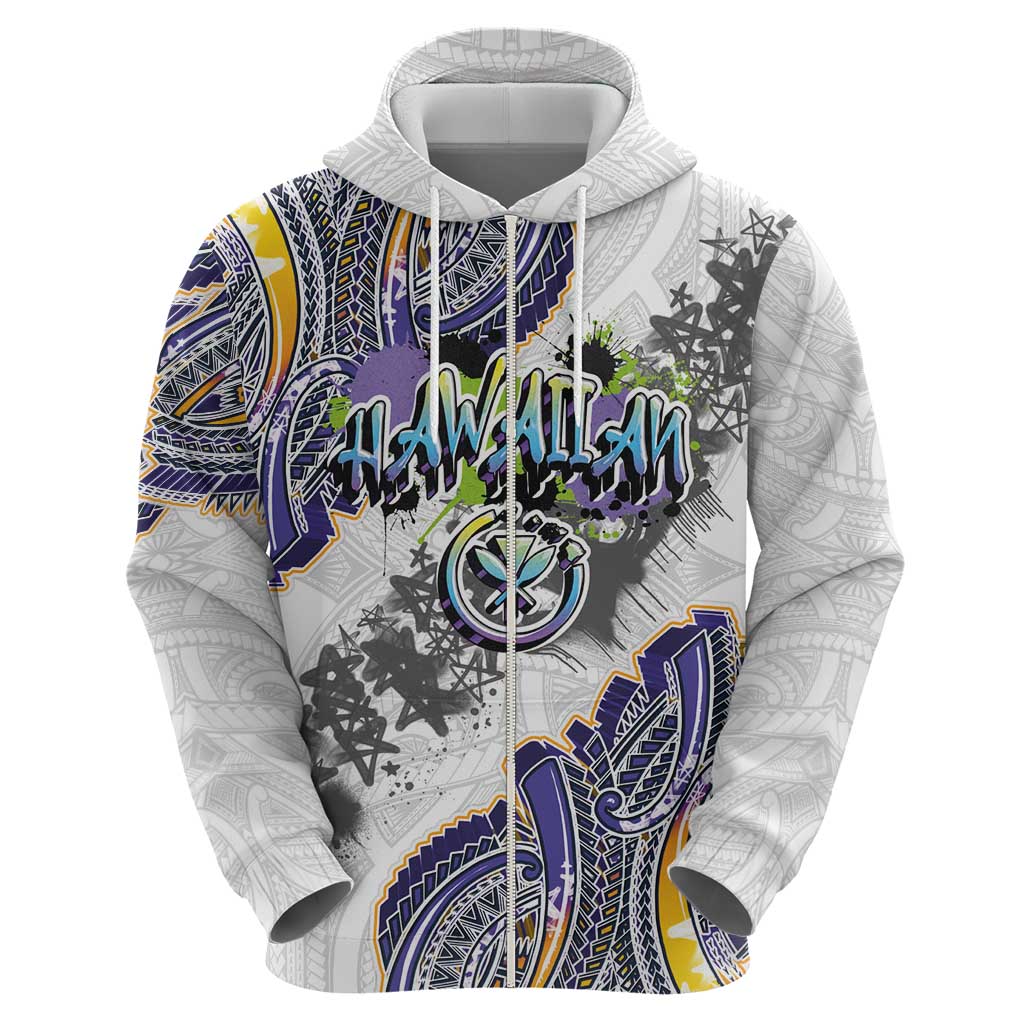 Traditional Art Hawaiian Kakau Tattoos Zip Hoodie Graffiti Style - Polynesian Pride