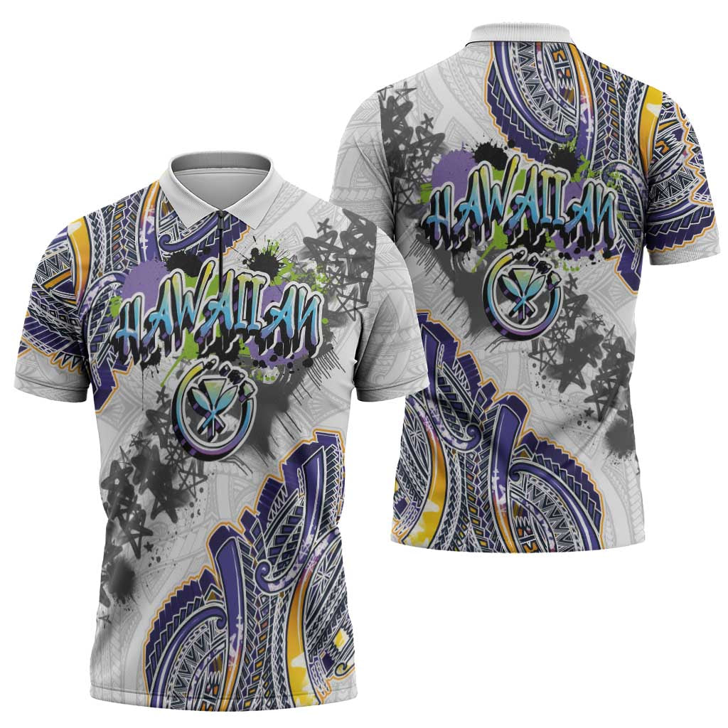 Traditional Art Hawaiian Kakau Tattoos Zipper Polo Shirt Graffiti Style LT03 - Polynesian Pride