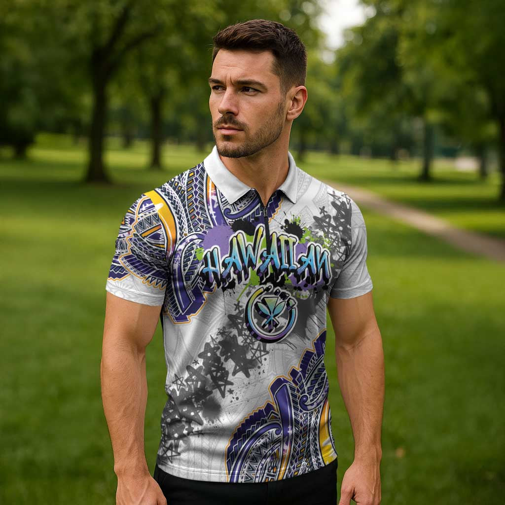 Traditional Art Hawaiian Kakau Tattoos Zipper Polo Shirt Graffiti Style LT03 - Polynesian Pride
