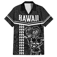 Custom Hawaii Warrior Family Matching Off Shoulder Short Dress and Hawaiian Shirt Kakau Quilt Pattern LT03 Dad's Shirt - Short Sleeve Black - Polynesian Pride