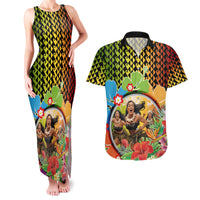 Hawaii Womens Day Wahine Couples Matching Tank Maxi Dress and Hawaiian Shirt Strong Beautiful Woman with Kakau Style LT03 Red - Polynesian Pride