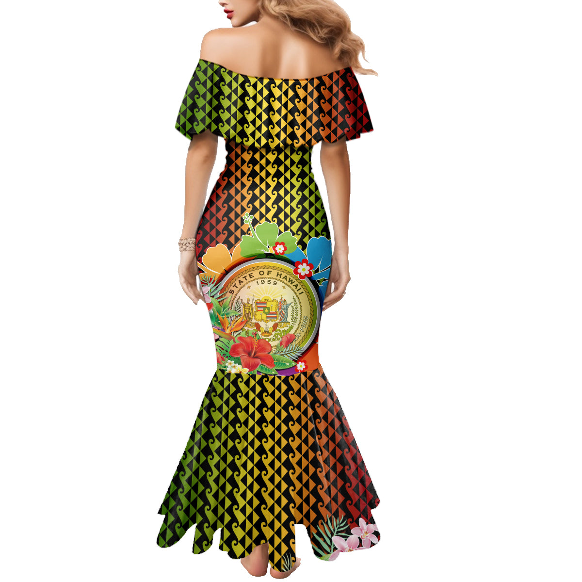 Hawaii Womens Day Wahine Family Matching Mermaid Dress and Hawaiian Shirt Strong Beautiful Woman with Kakau Style LT03 - Polynesian Pride