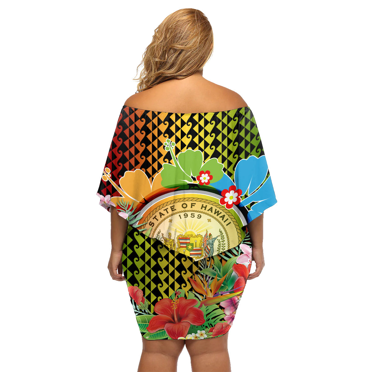 Hawaii Womens Day Wahine Family Matching Off Shoulder Short Dress and Hawaiian Shirt Strong Beautiful Woman with Kakau Style LT03 - Polynesian Pride
