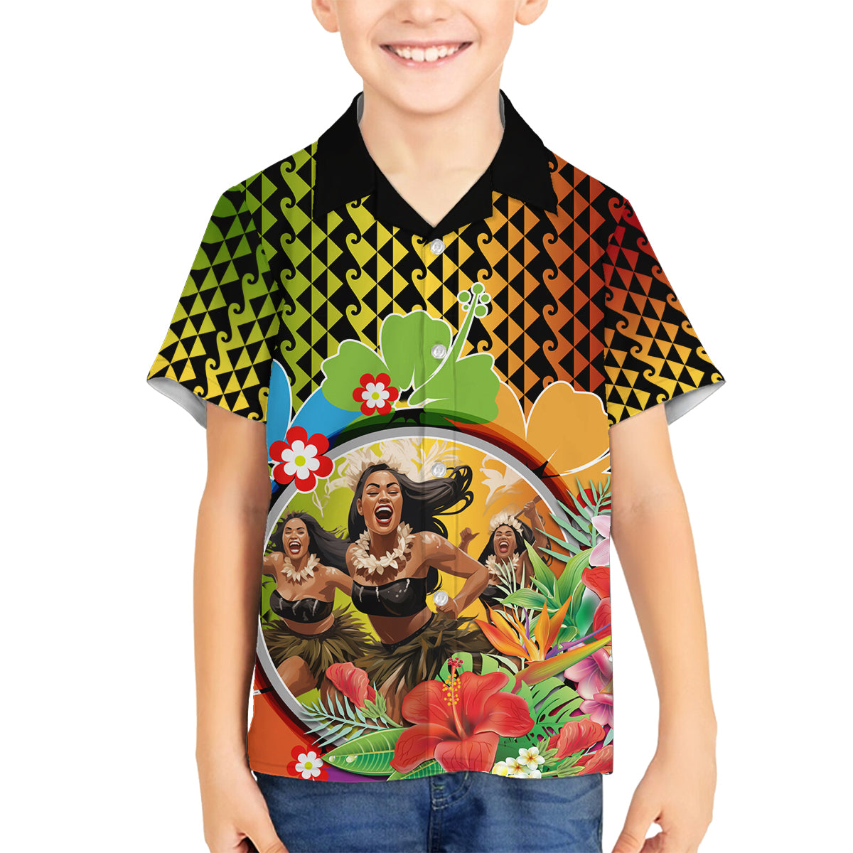 Hawaii Womens Day Wahine Family Matching Tank Maxi Dress and Hawaiian Shirt Strong Beautiful Woman with Kakau Style LT03 Son's Shirt Red - Polynesian Pride