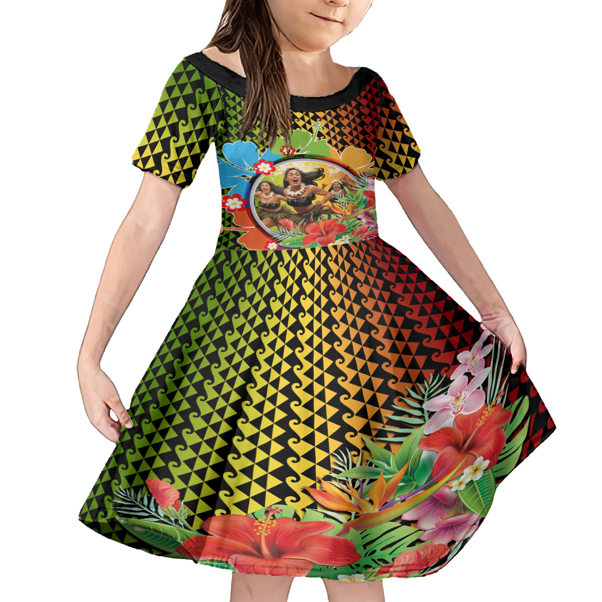 Hawaii Womens Day Wahine Kid Short Sleeve Dress Strong Beautiful Woman with Kakau Style LT03 KID Red - Polynesian Pride