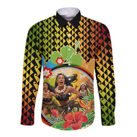 Hawaii Womens Day Wahine Long Sleeve Button Shirt Strong Beautiful Woman with Kakau Style LT03 Unisex Red - Polynesian Pride