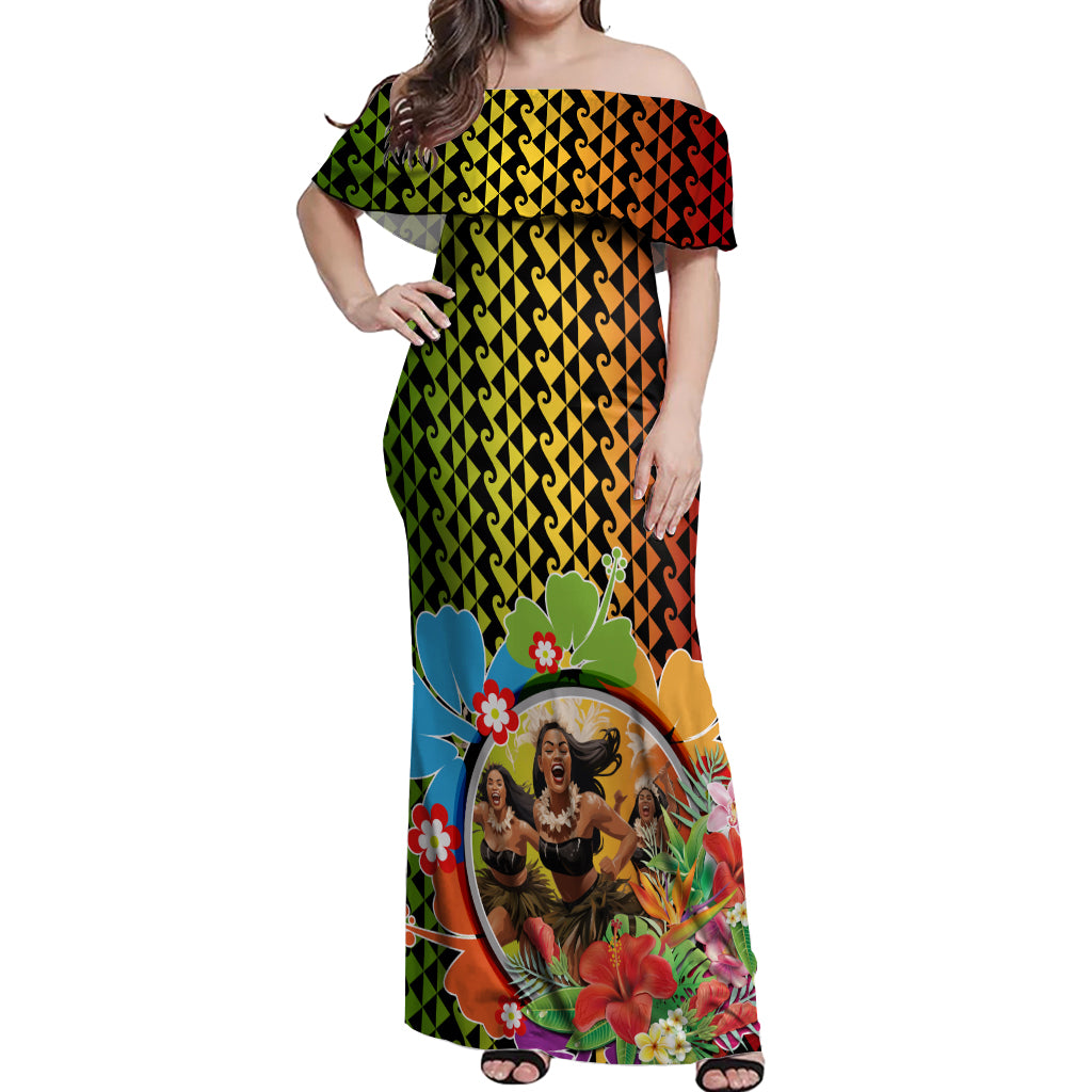 Hawaii Womens Day Wahine Off Shoulder Maxi Dress Strong Beautiful Woman with Kakau Style LT03 Women Red - Polynesian Pride