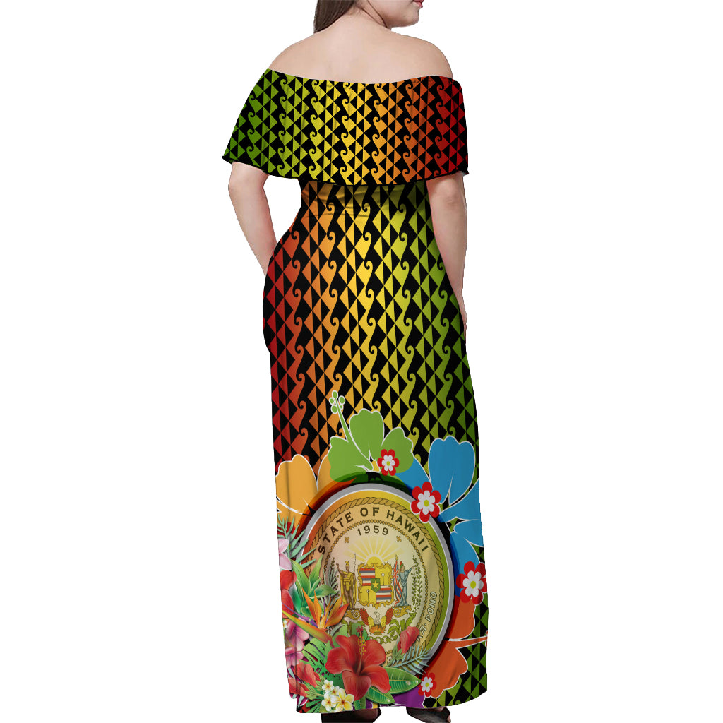 Hawaii Womens Day Wahine Off Shoulder Maxi Dress Strong Beautiful Woman with Kakau Style LT03 - Polynesian Pride