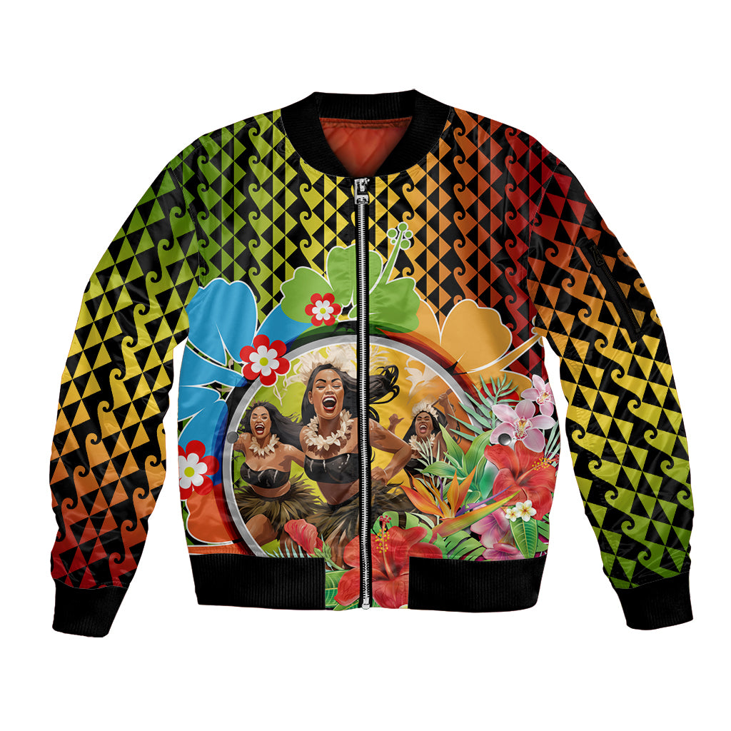 Hawaii Womens Day Wahine Sleeve Zip Bomber Jacket Strong Beautiful Woman with Kakau Style LT03 Unisex Red - Polynesian Pride