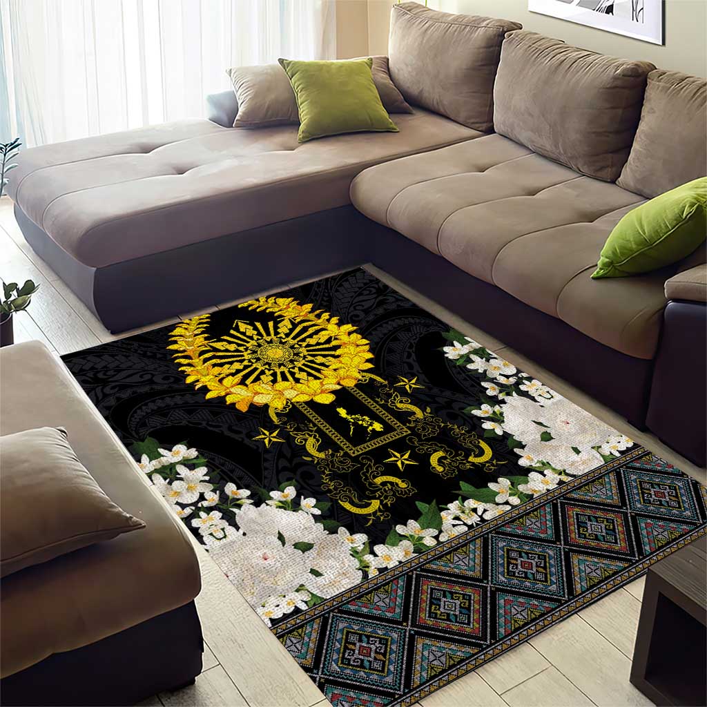 Flores de Mayo and Filipino Fiesta Area Rug The Sun-Jasmine and Polynesian Yakan Tattoo Barong Style