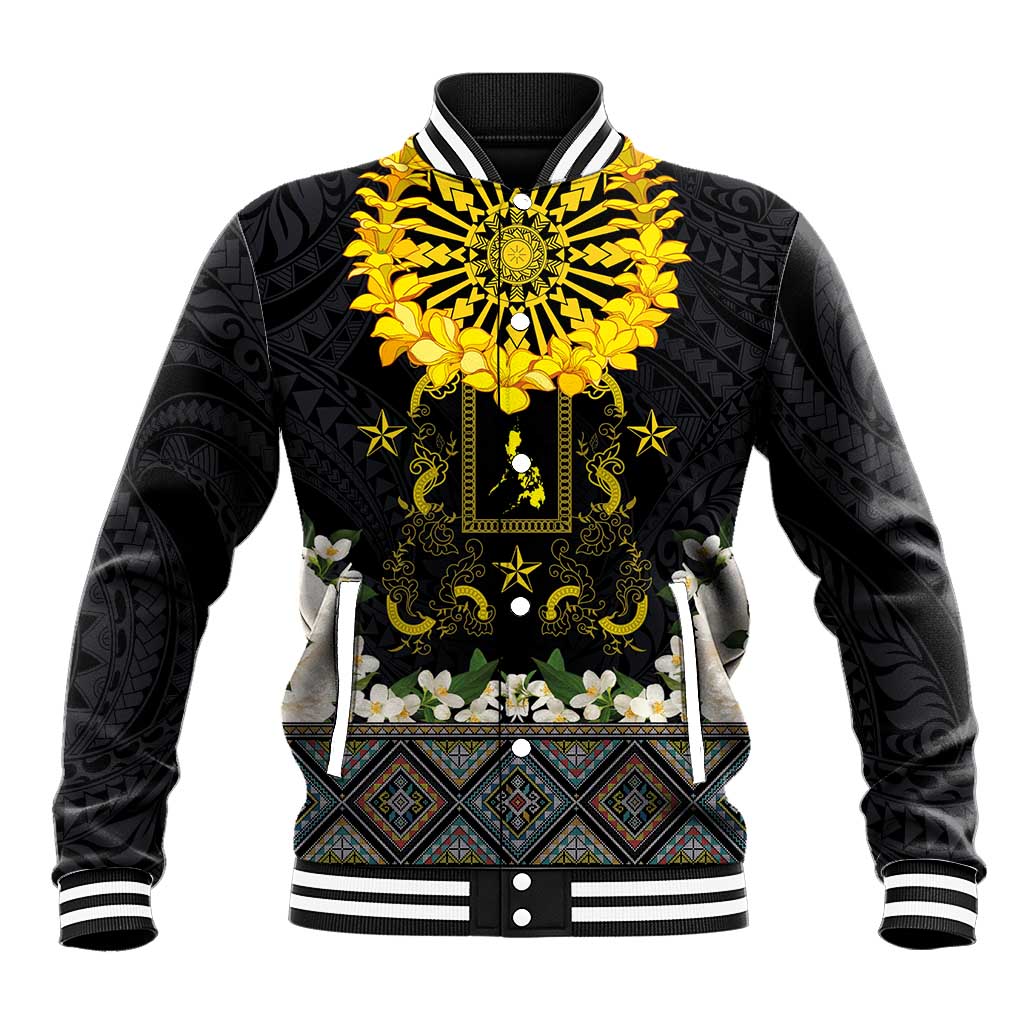 Flores de Mayo and Filipino Fiesta Baseball Jacket The Sun-Jasmine and Polynesian Yakan Tattoo Barong Style