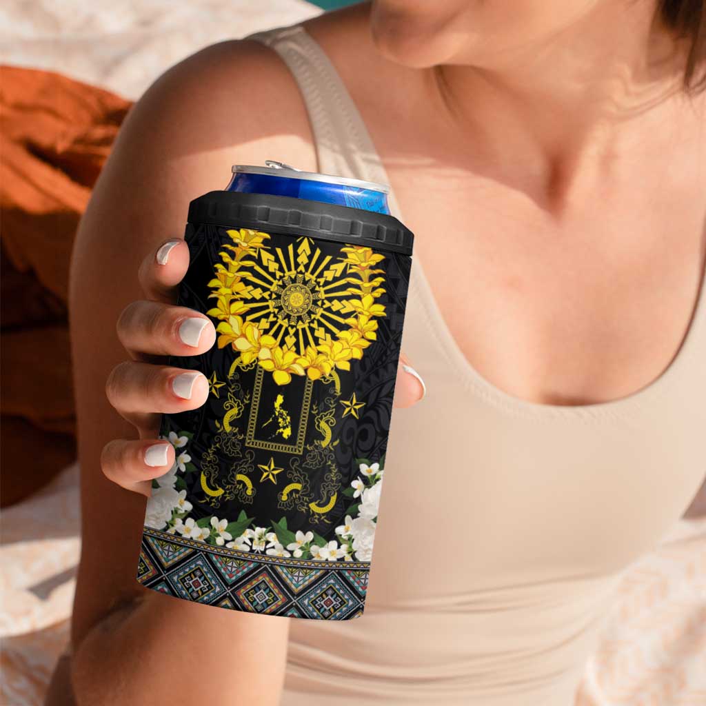 Flores de Mayo and Filipino Fiesta 4 in 1 Can Cooler Tumbler The Sun-Jasmine and Polynesian Yakan Tattoo Barong Style