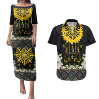 Flores de Mayo and Filipino Fiesta Couples Matching Puletasi and Hawaiian Shirt The Sun-Jasmine and Polynesian Yakan Tattoo Barong Style