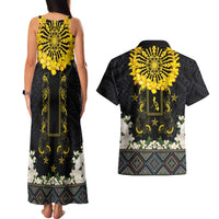 Flores de Mayo and Filipino Fiesta Couples Matching Tank Maxi Dress and Hawaiian Shirt The Sun-Jasmine and Polynesian Yakan Tattoo Barong Style